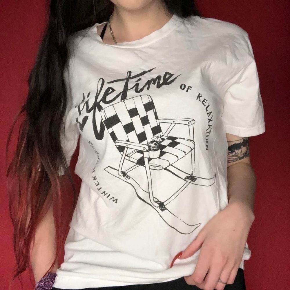 White tee with black graphics. 🤍🖤​​​​​​​​​​​​​​​​​​​​​​​​